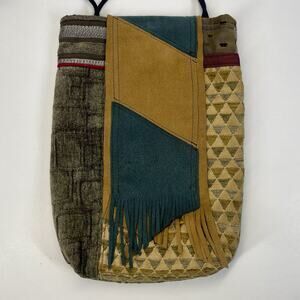 Vintage Multicolor Patchwork Shoulder Crossbody Bag Suede Fringe Boho Gypsy